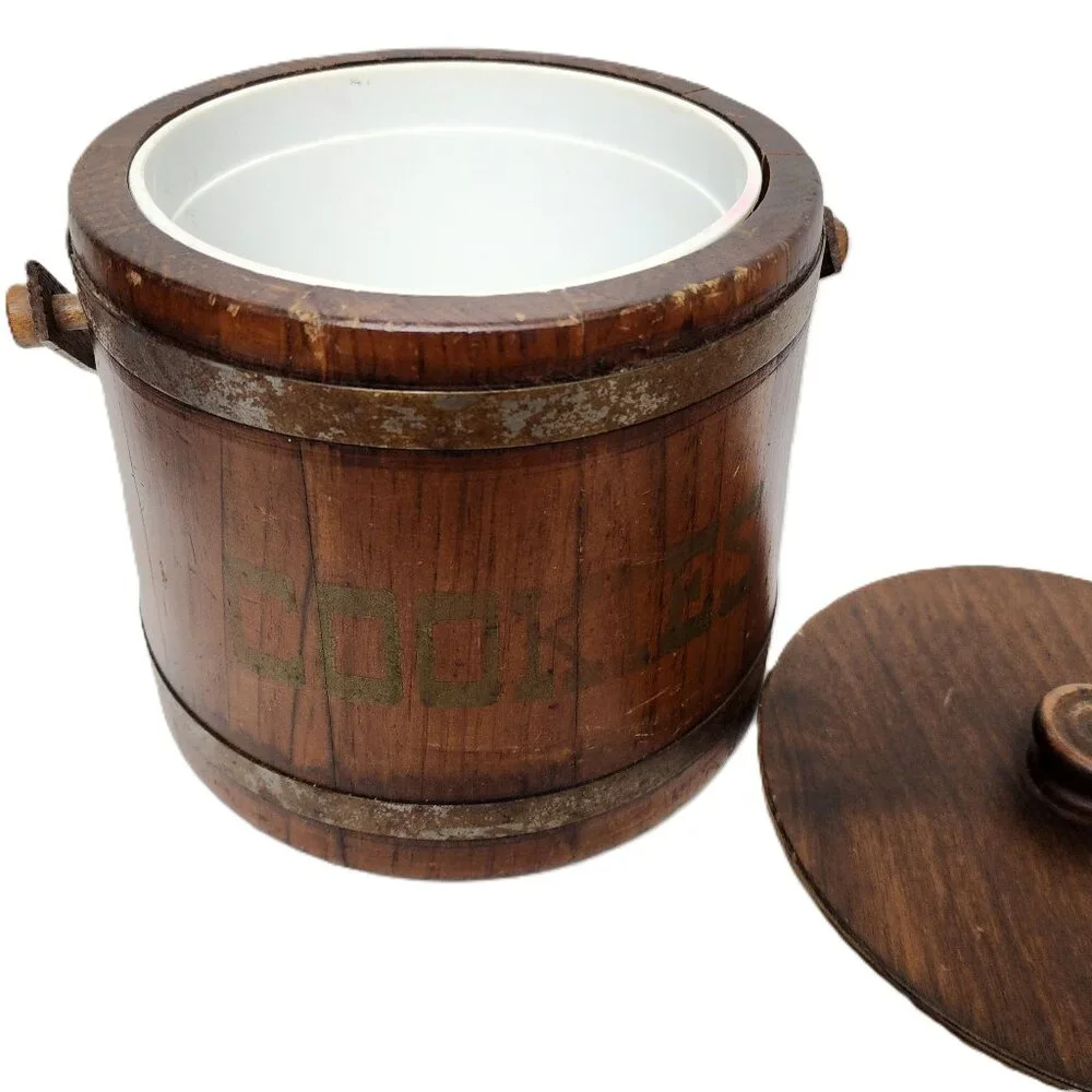 Vintage Basketville Putney Vermont Wood Barrel Cookie Bucket